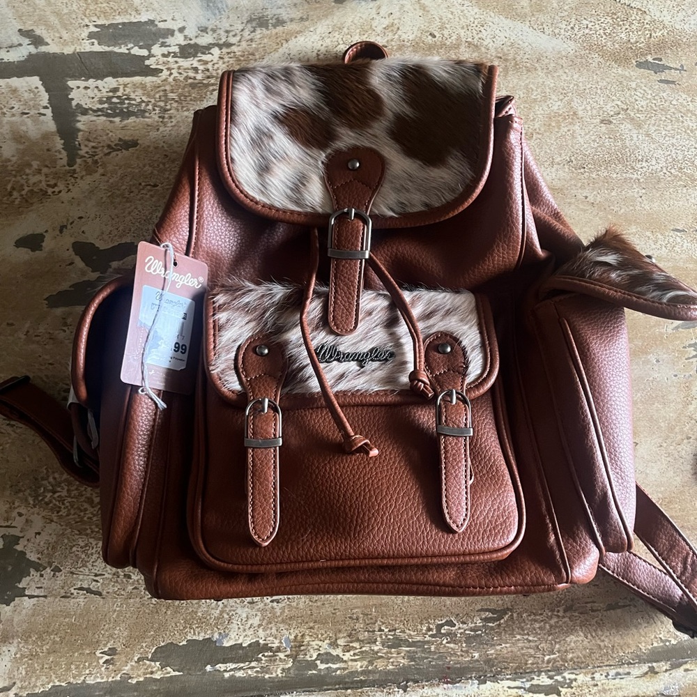 Wrangler Genuine Hair-on Cowhide Collection Buckled Backpack